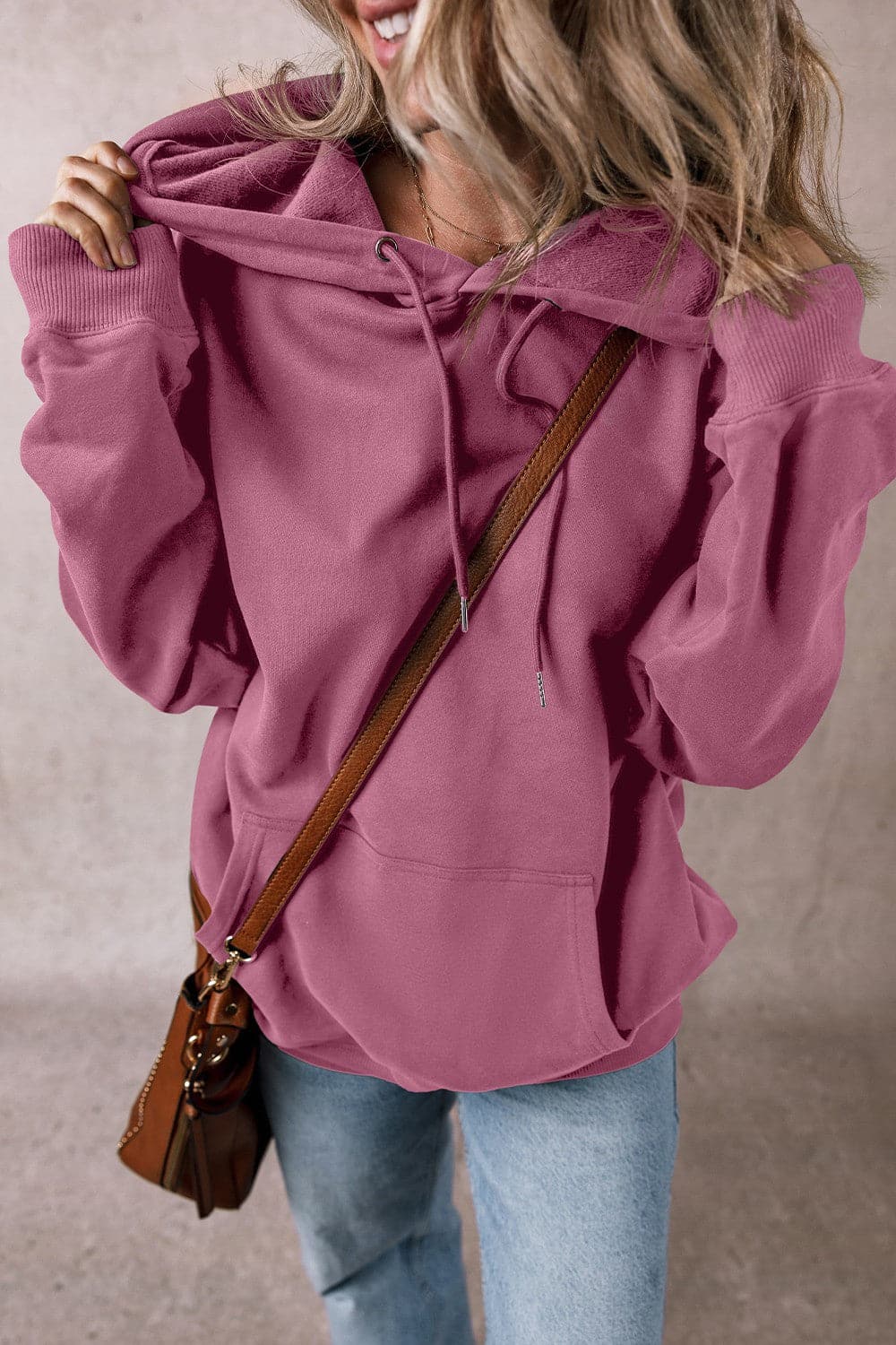 Sheer drawstring pocket hoodie with long sleeves