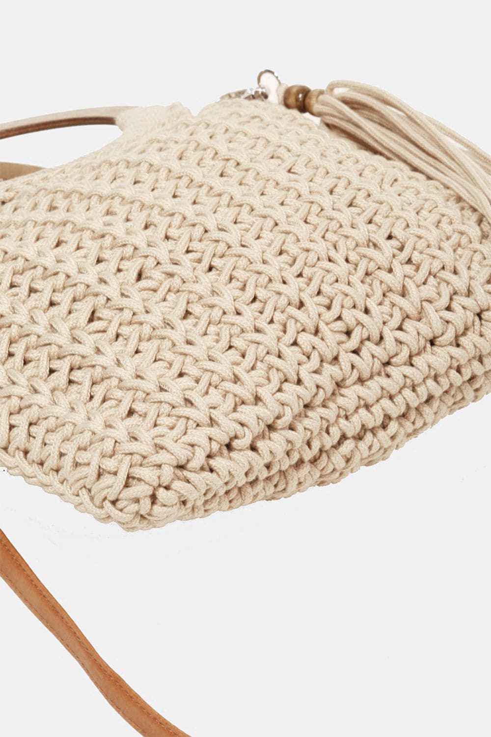 Fame Crochet Knit Convertible Tote Bag with Tassel.