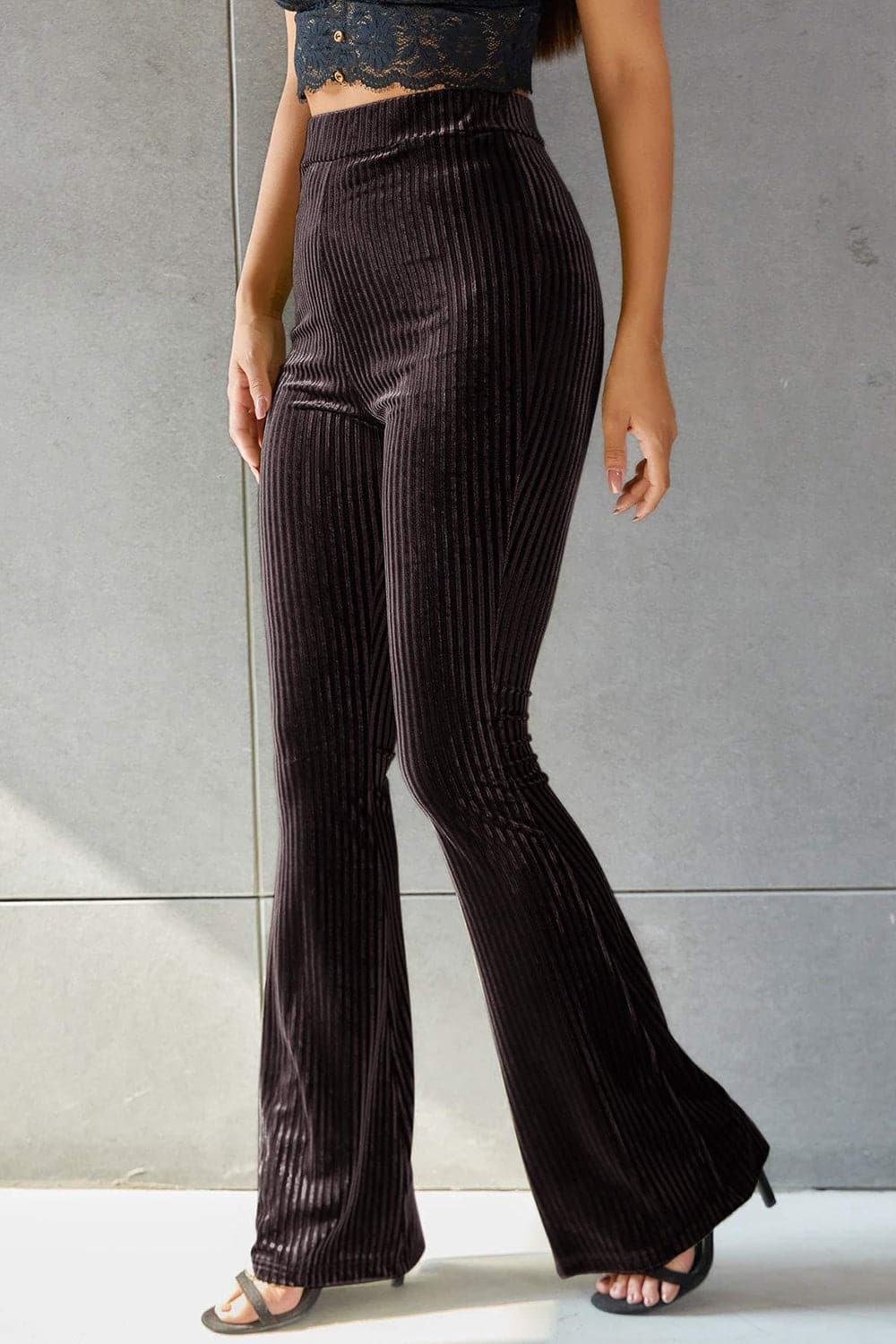 Ribbed High Waist Flare Pants.