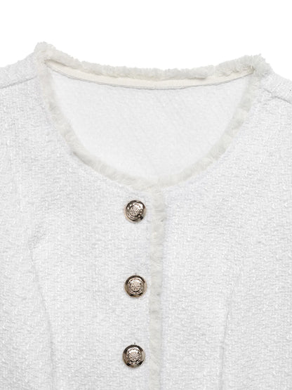 Textured Button-Front Vest with Raw Edge