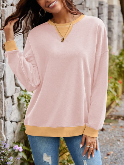 Contrast Round Neck Long Sleeve Sweatshirt.