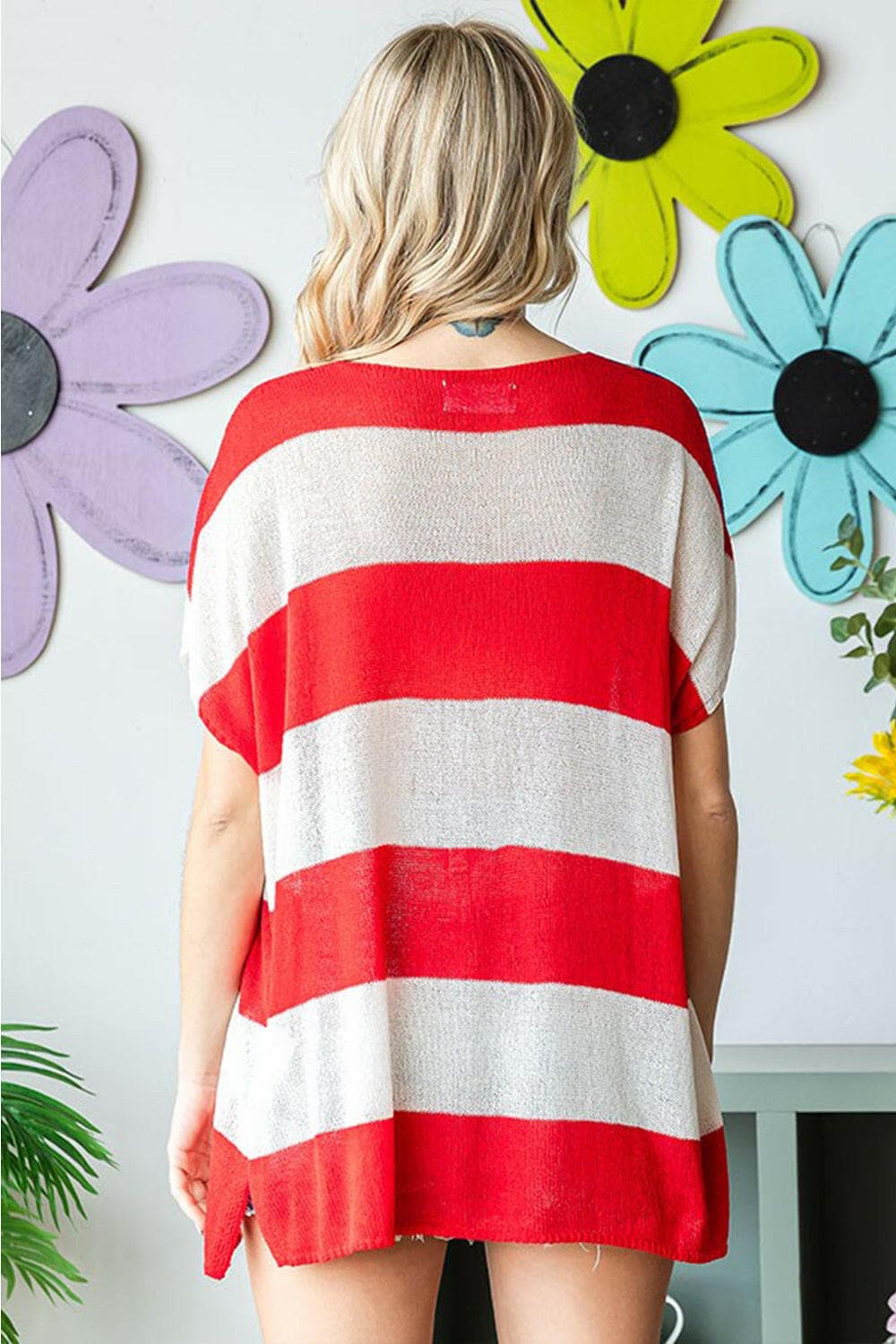 First Love Full Size USA Flag Drop Shoulder Knit Top.