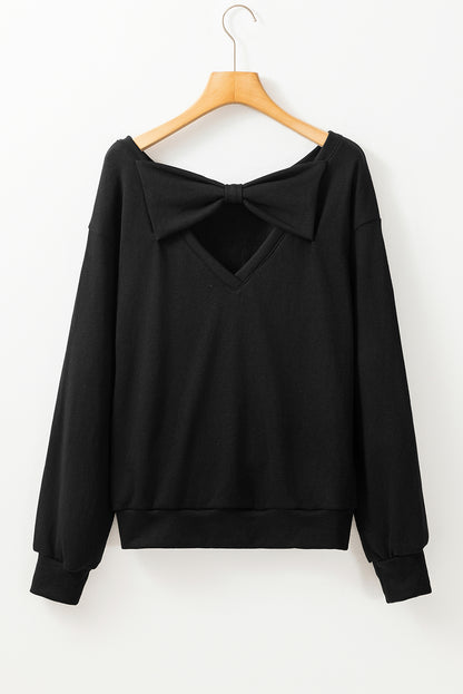 Black Bowknot Dewback Round Neck Sweatshirt