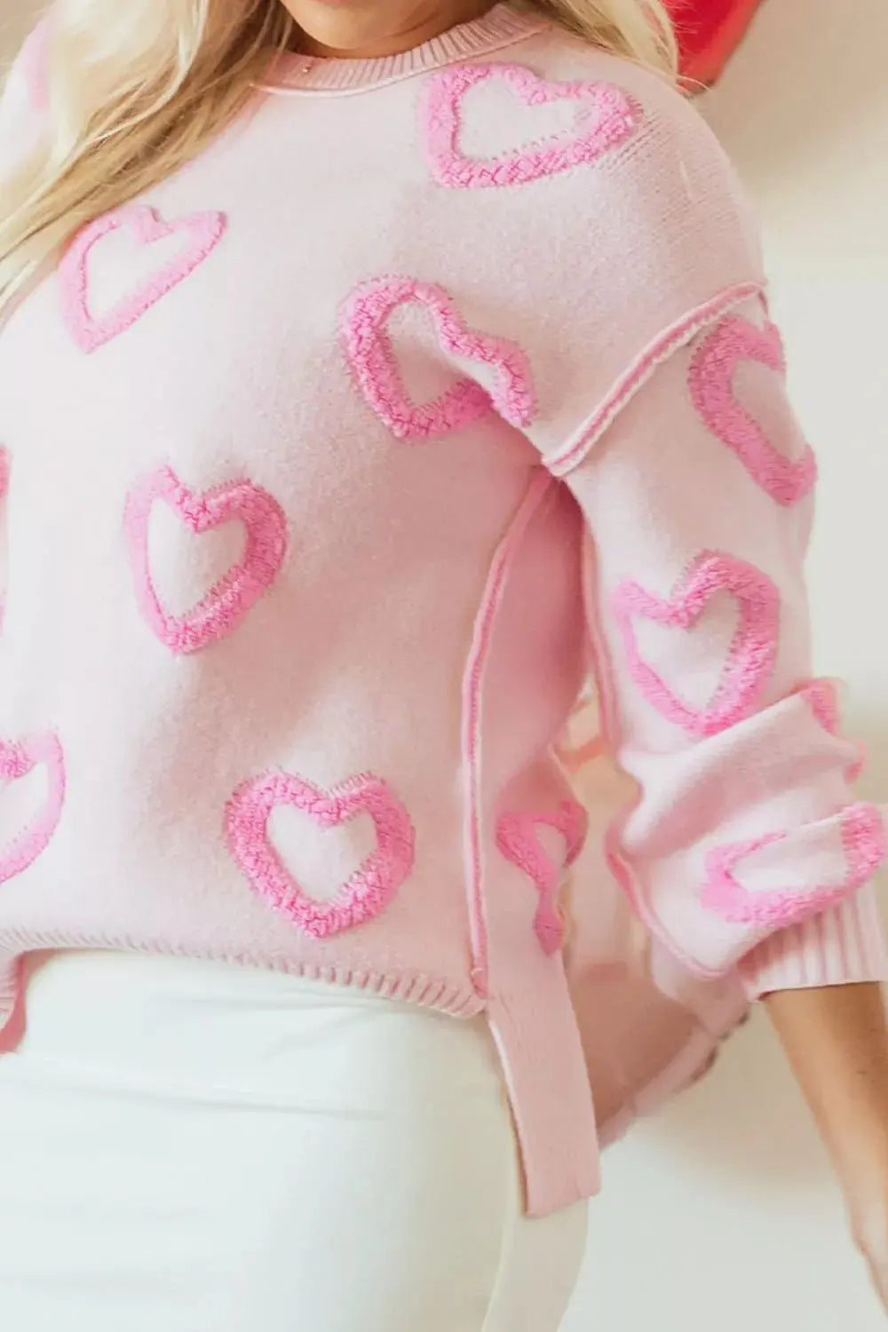 Heart Shape Bubble Sleeve Baggy Sweater Simply Love