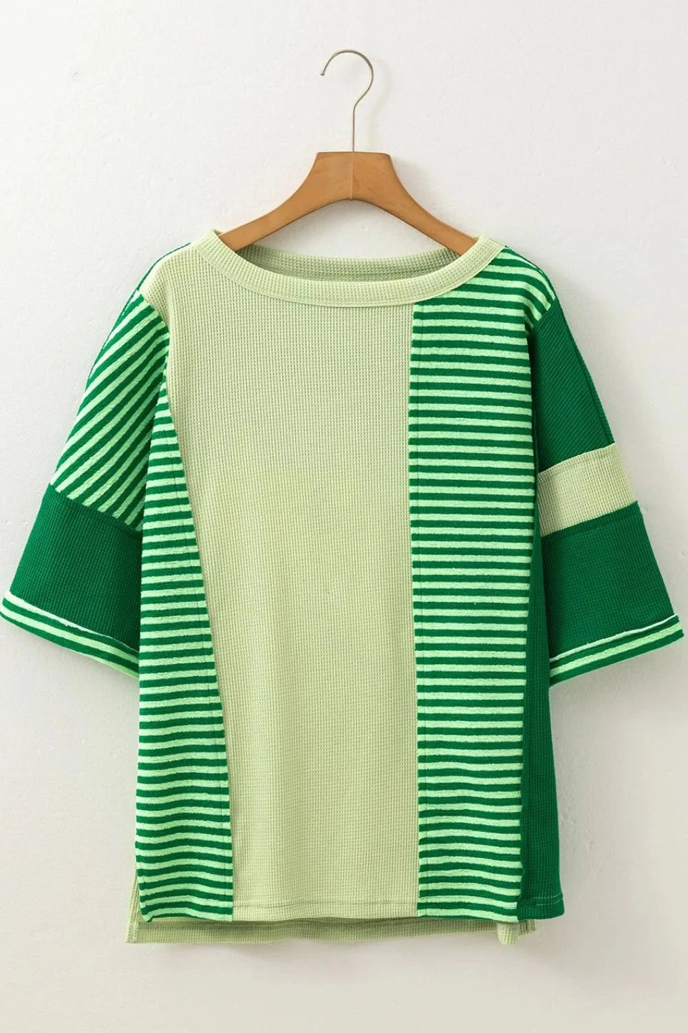 Striped Textured Half Sleeve T-Shirt Simply Love