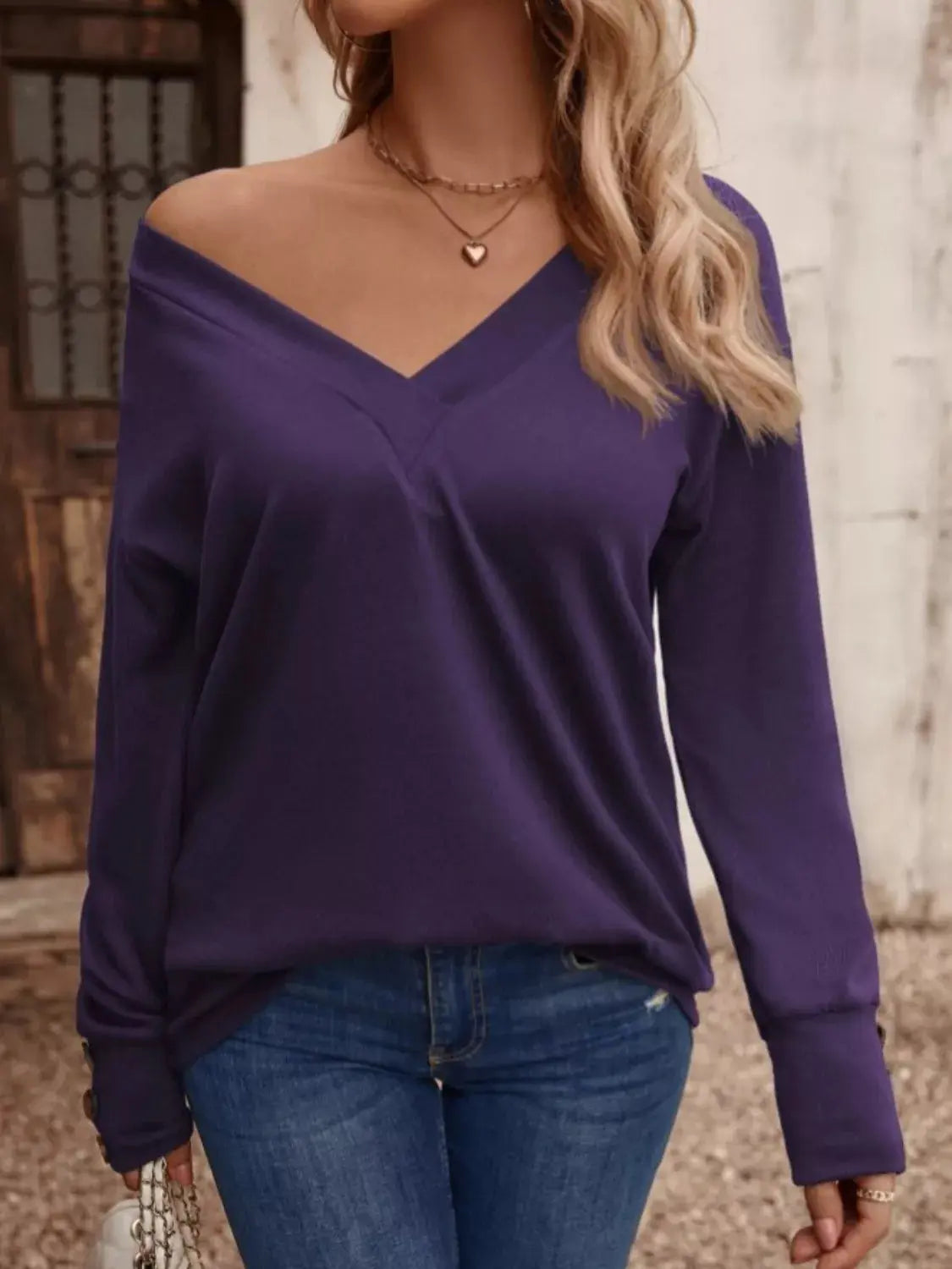 V-Neck Long Sleeve T-Shirt Simply Love
