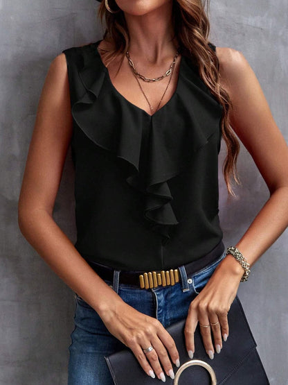 Ruffled V-Neck Tank.