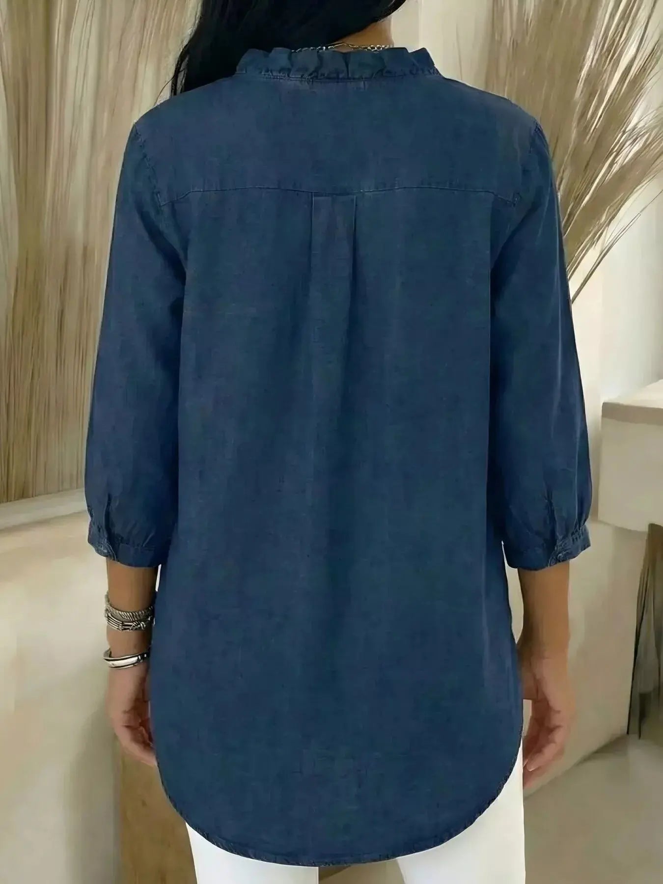 Full Size V-Neck Ruffled Button Down Shirt Plus Size Simply Love