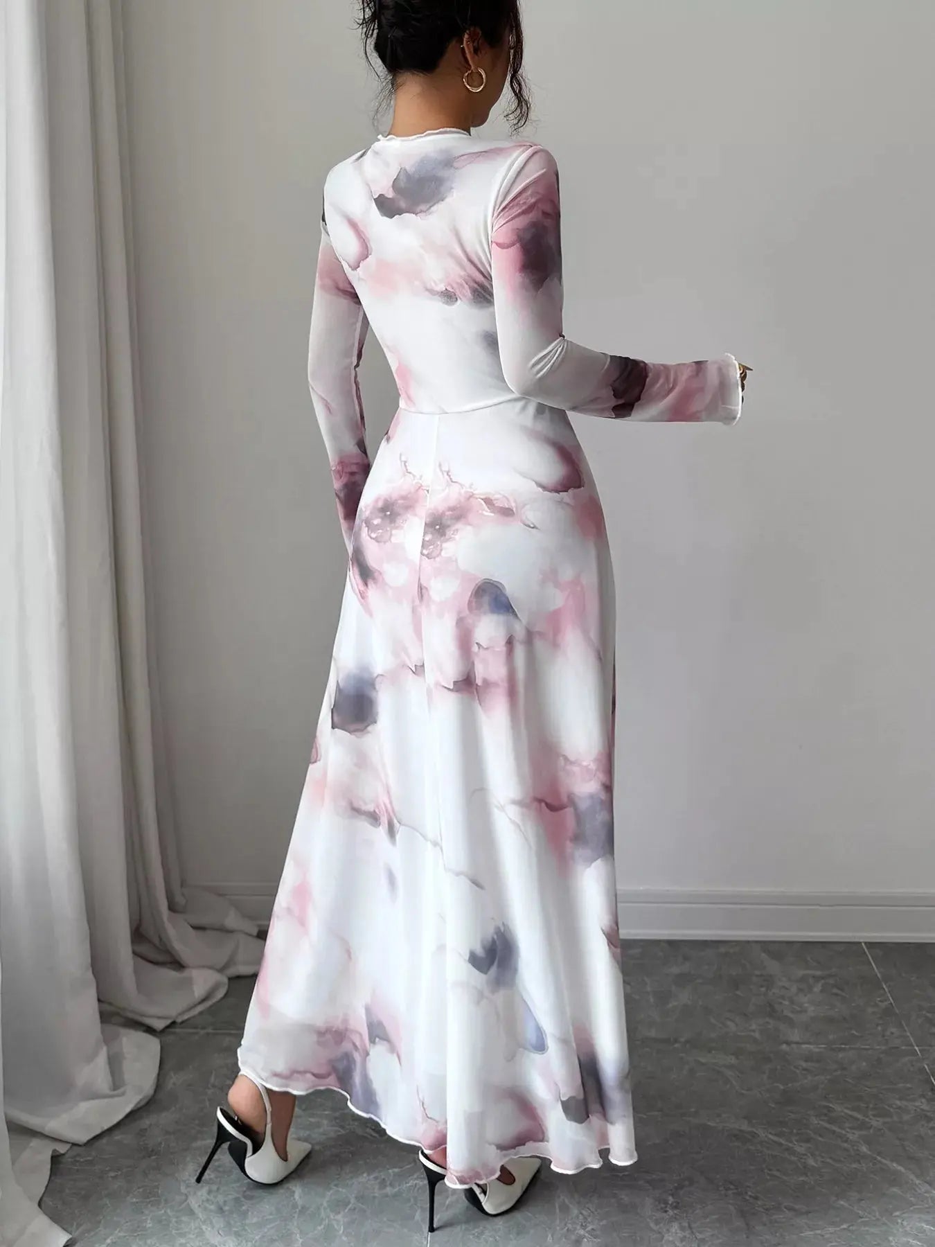 Tie Dye Long Sleeve Maxi Dress With Wrap Waist Pastel Print Simply Love