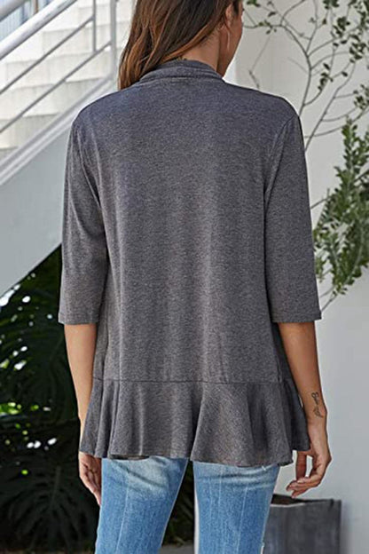 Open Front Three-Quarter Sleeve Cardigan.