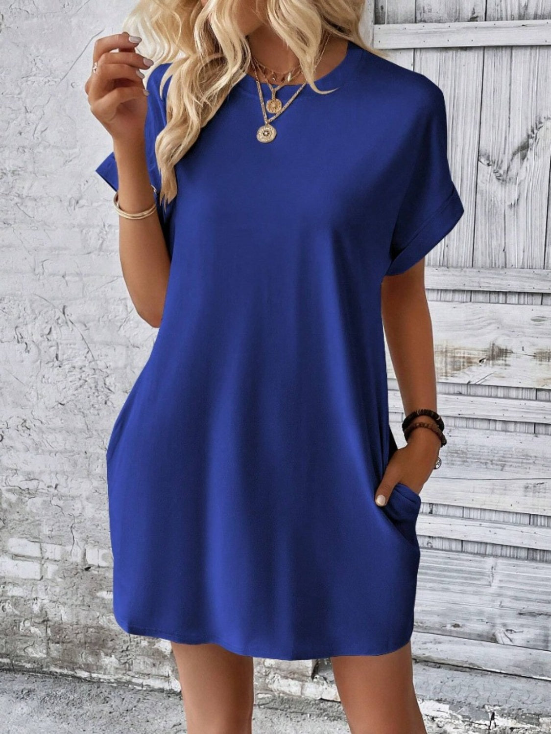 Pocketed Round Neck Short Sleeve Dress Coco’s Tee Boutique
