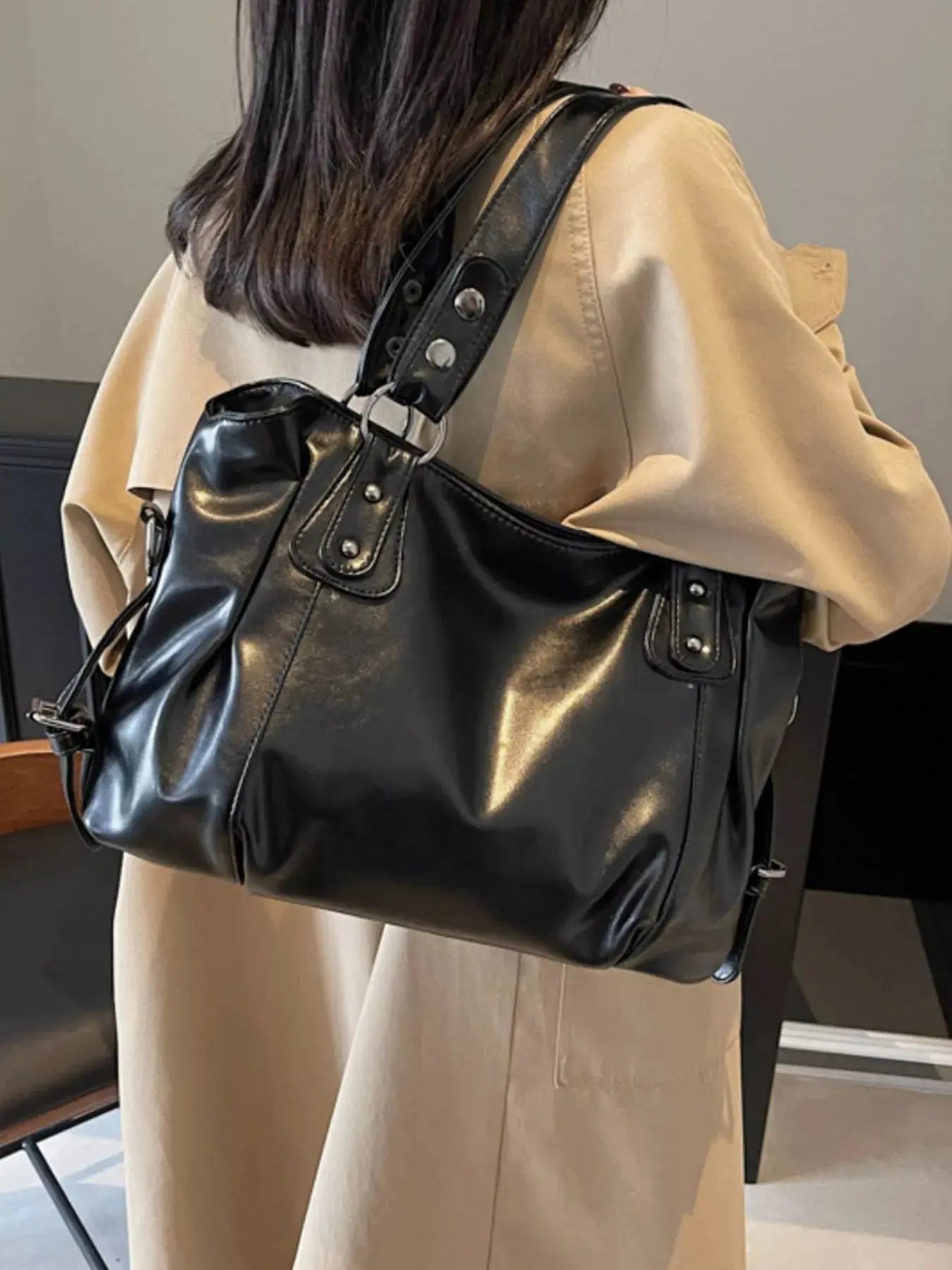 Vintage Style PU Leather Handbag Large Tote With Shoulder Straps Simply Love