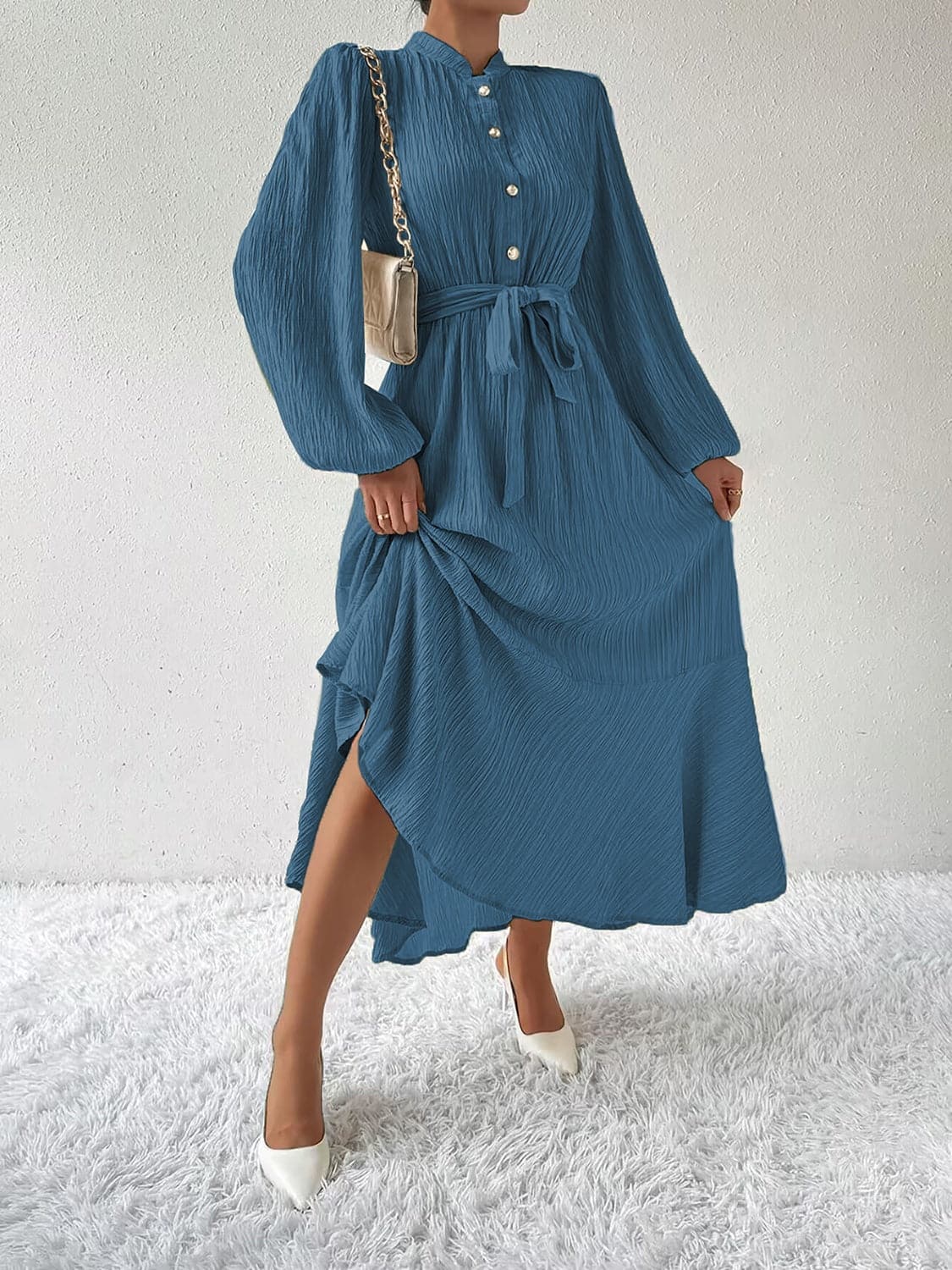 Tie Waist Long Sleeve Dress.