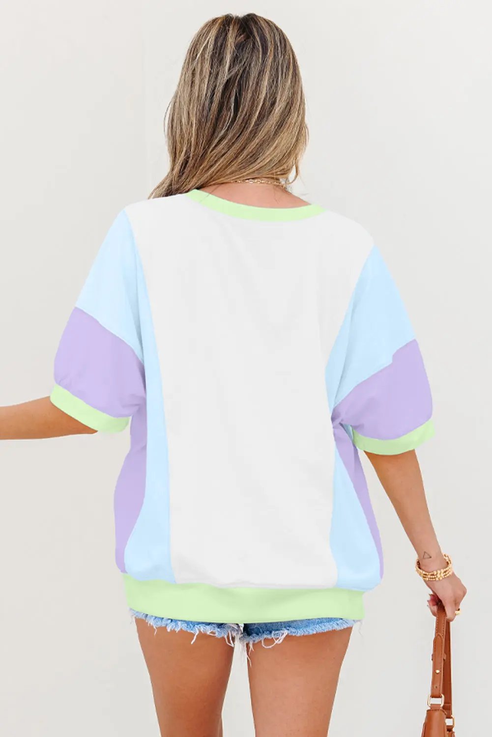 White Color Block Patchwork Half Sleeve Oversized T Shirt - Love Salve 