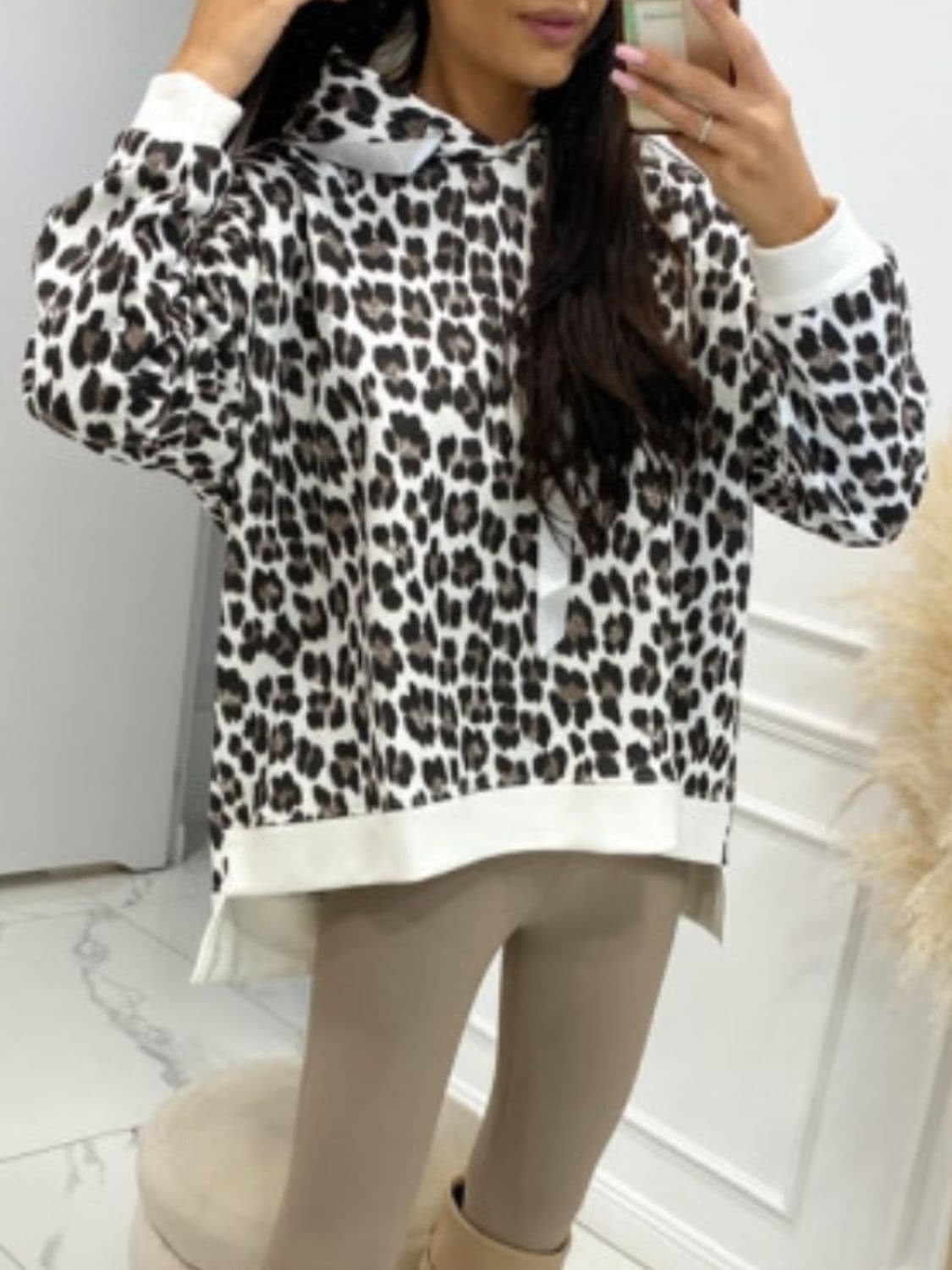 Leopard Dropped Shoulder Hoodie.