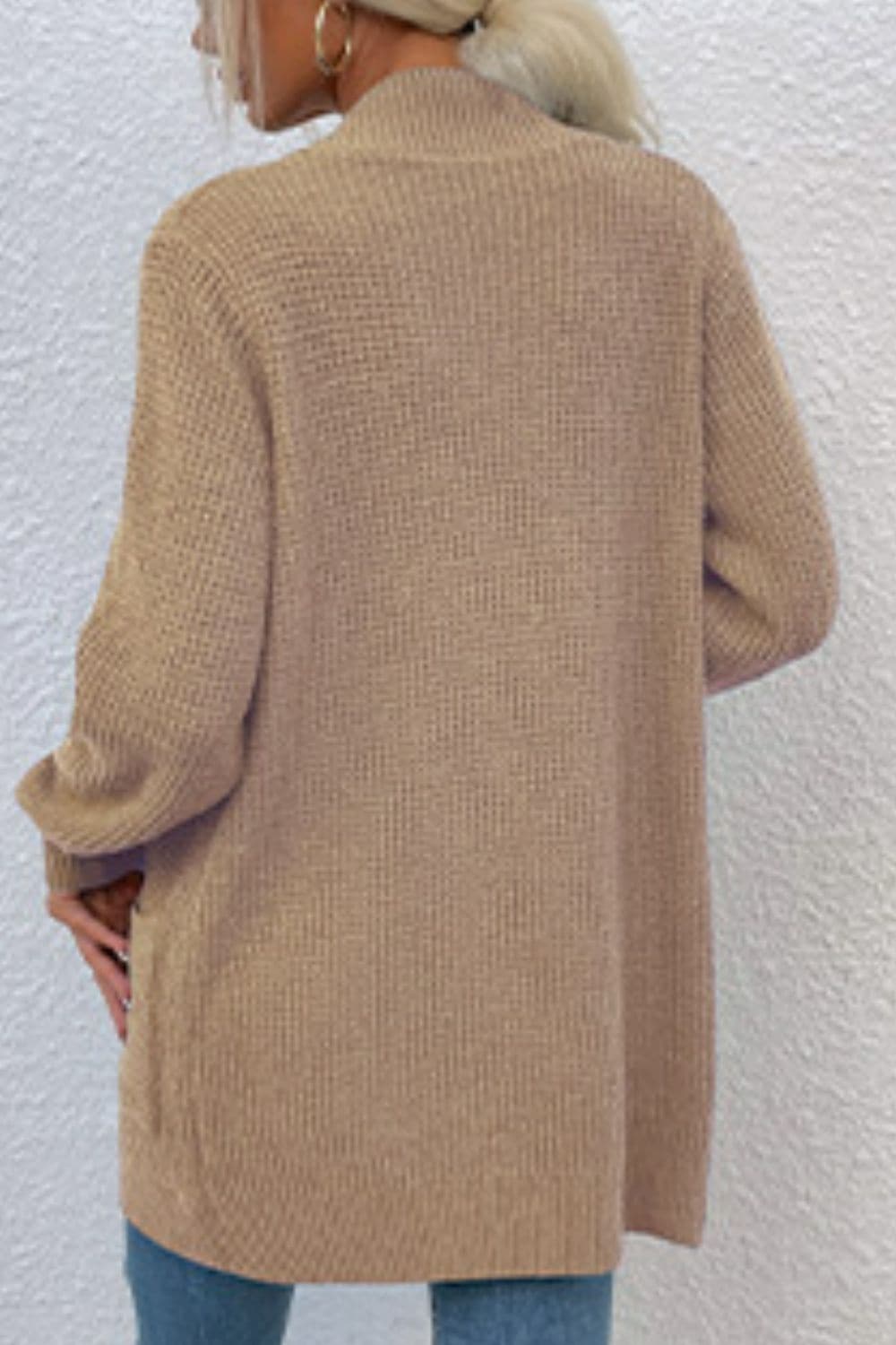 Open Front Rib-Knit Cardigan with Pockets.