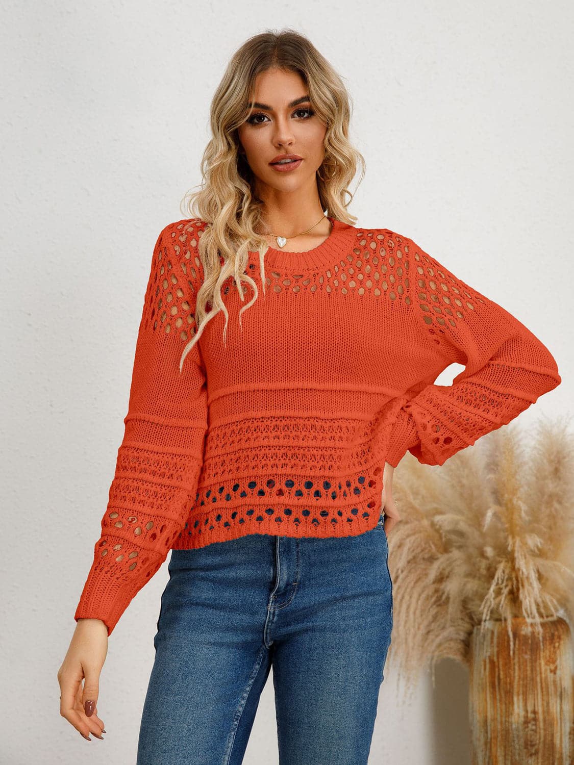 Cutout Round Neck Knit Top.