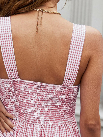 Smocked Plaid Square Neck Tank.