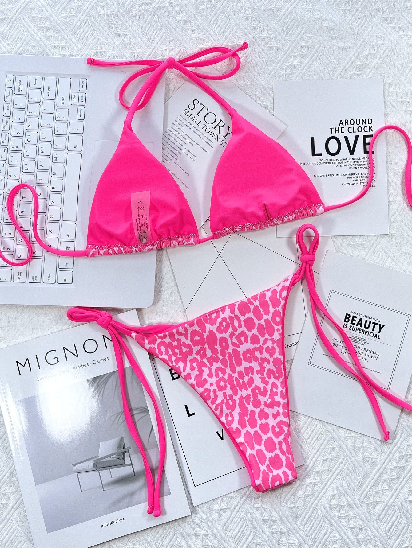 Bold & Wild: Pink Leopard Print Tie Bikini Set
