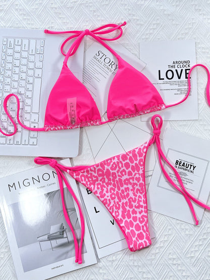 Bold & Wild: Pink Leopard Print Tie Bikini Set