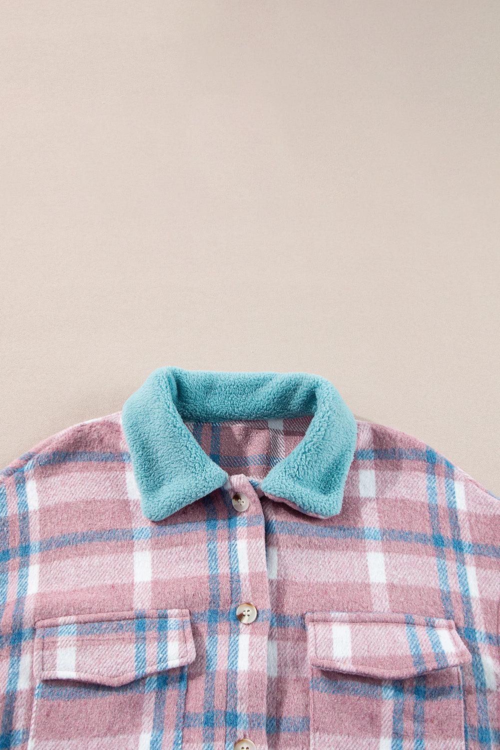 Pink plaid color block shacket