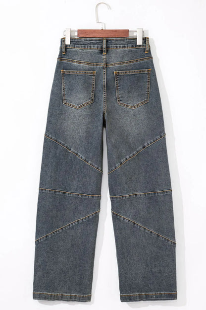Exposed Stitching Loose Straight High Waist Jeans