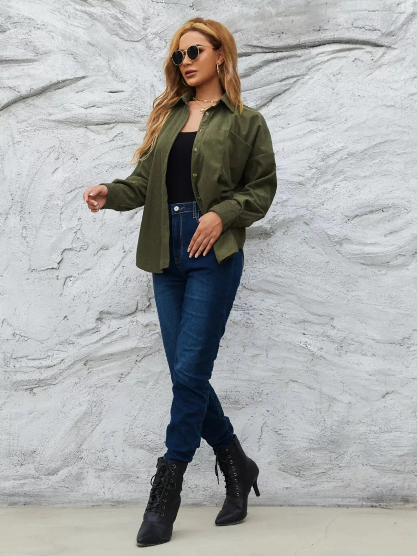 Corduroy Button Up Shirt With Pockets For All Seasons Simply Love