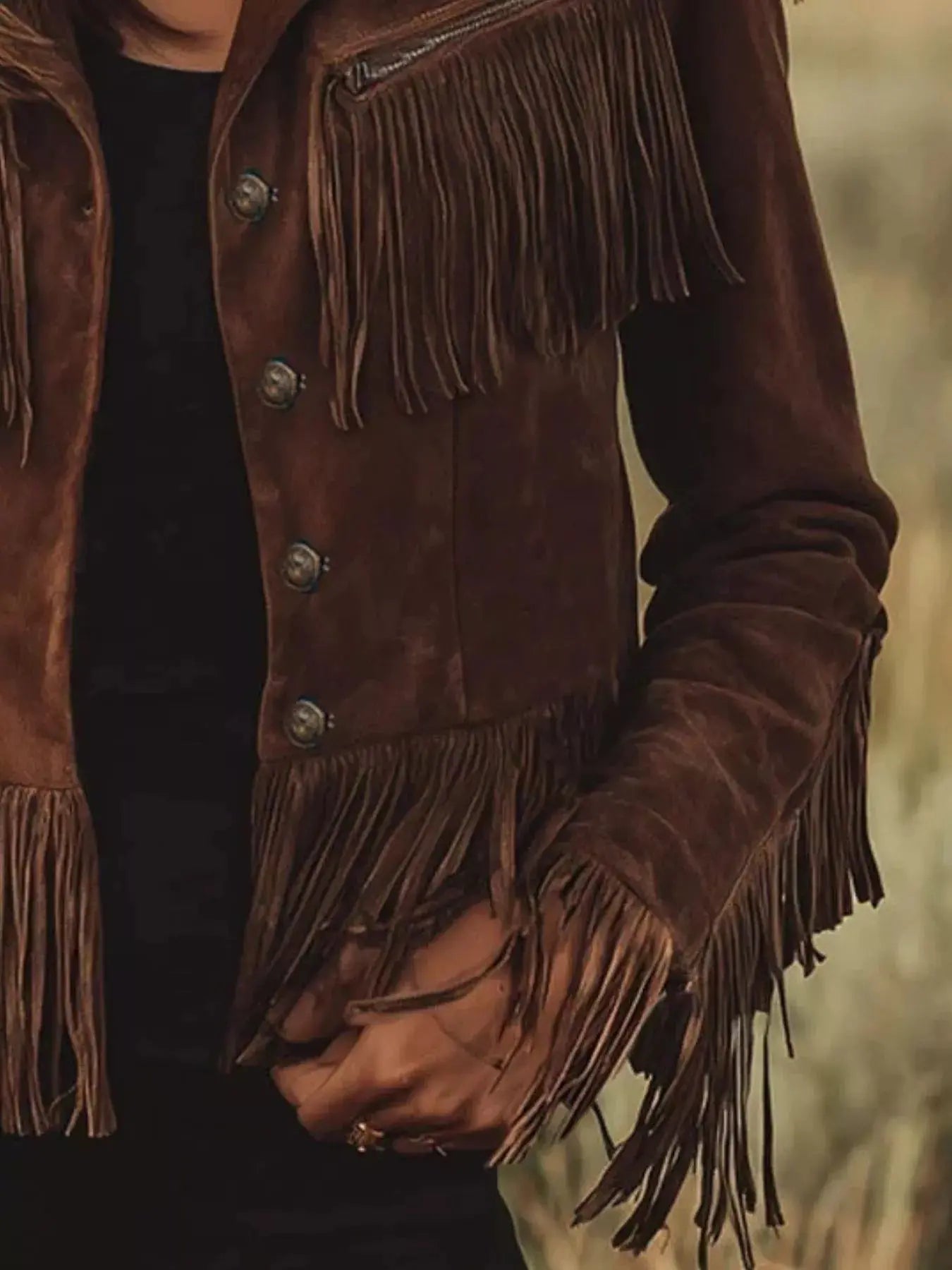 Suede Fringe Button Up Jacket Simply Love