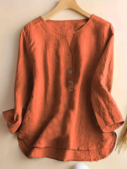 Decorative Button Notched Sleeve Blouse