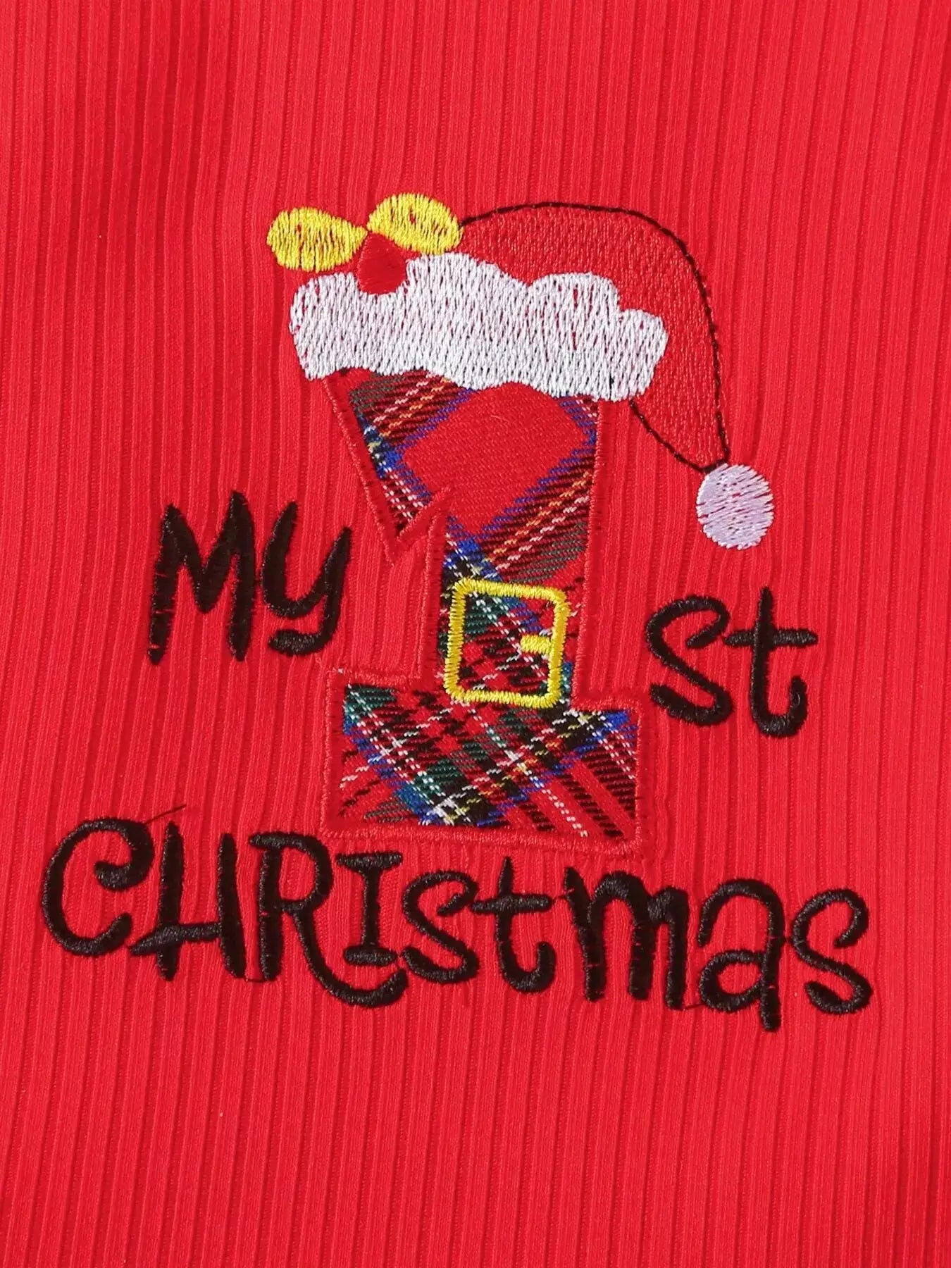 Children's First Christmas Bodysuit and Plaid Dress Outfit Set with Headband Simply Love
