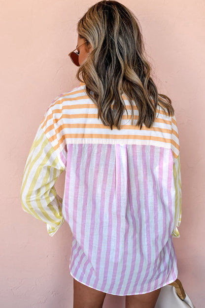 Pink striped patchwork shirt