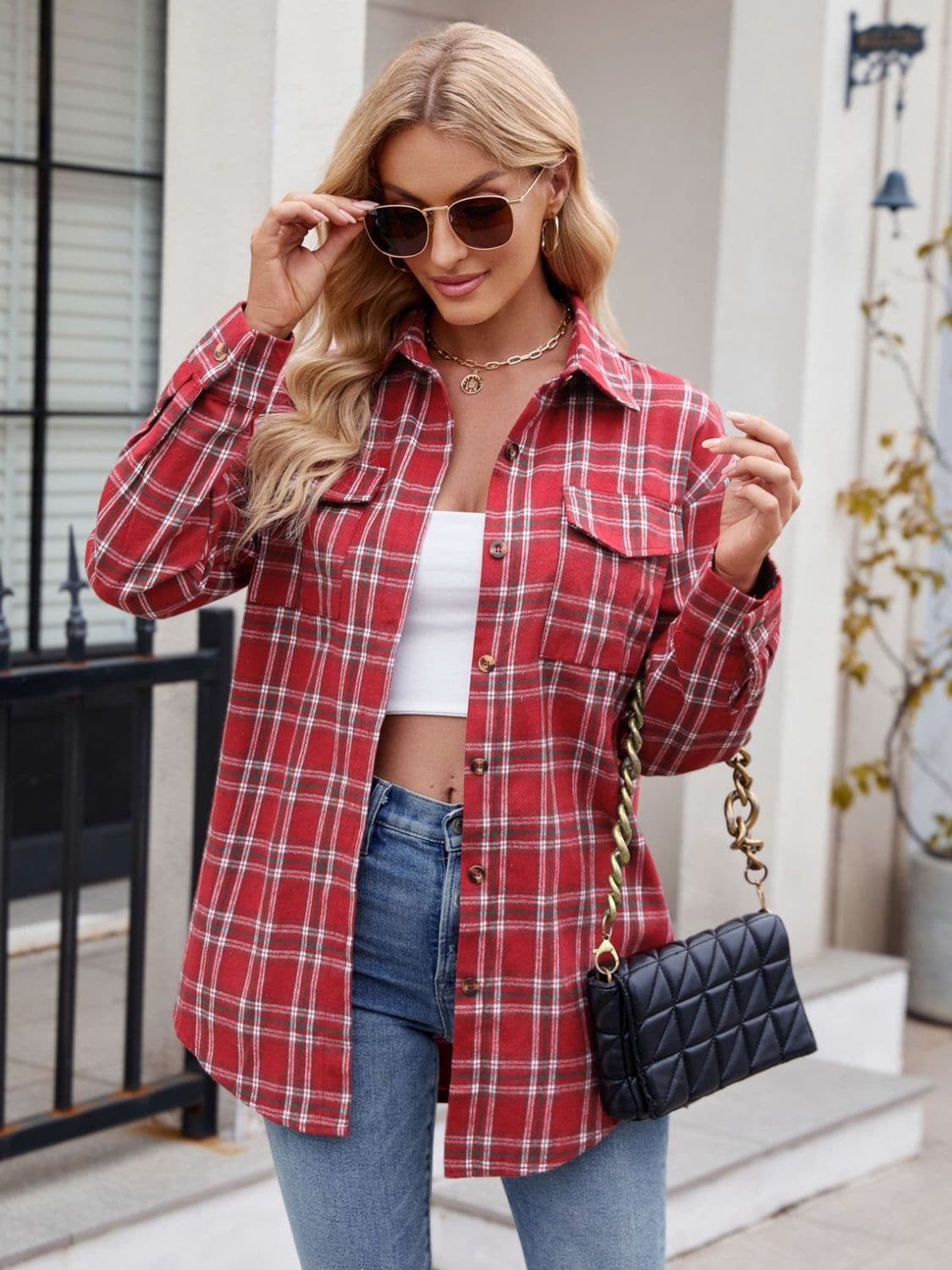 Plaid Button Up Long Sleeve Shirt.