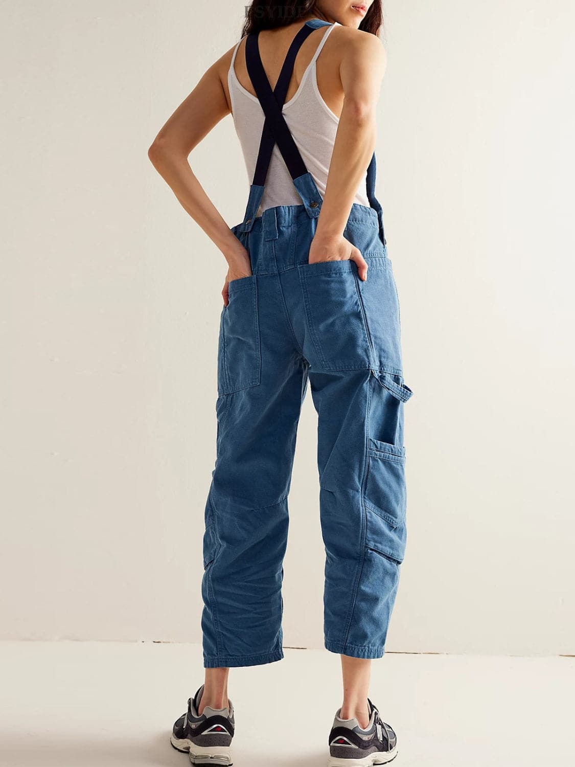 Pocketed Wide Strap Denim Overalls.