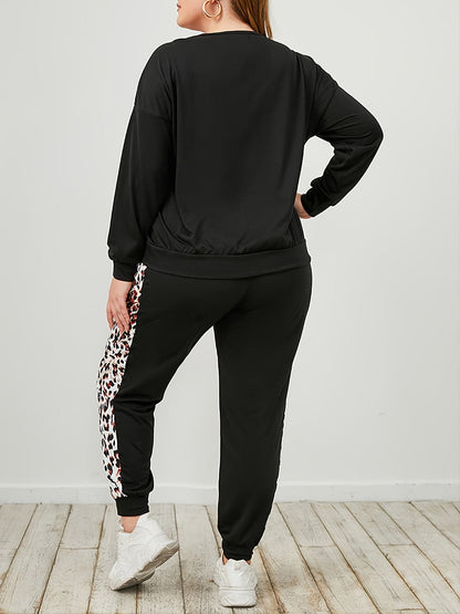 Plus Size Leopard Sweatshirt and Sweatpants Set.