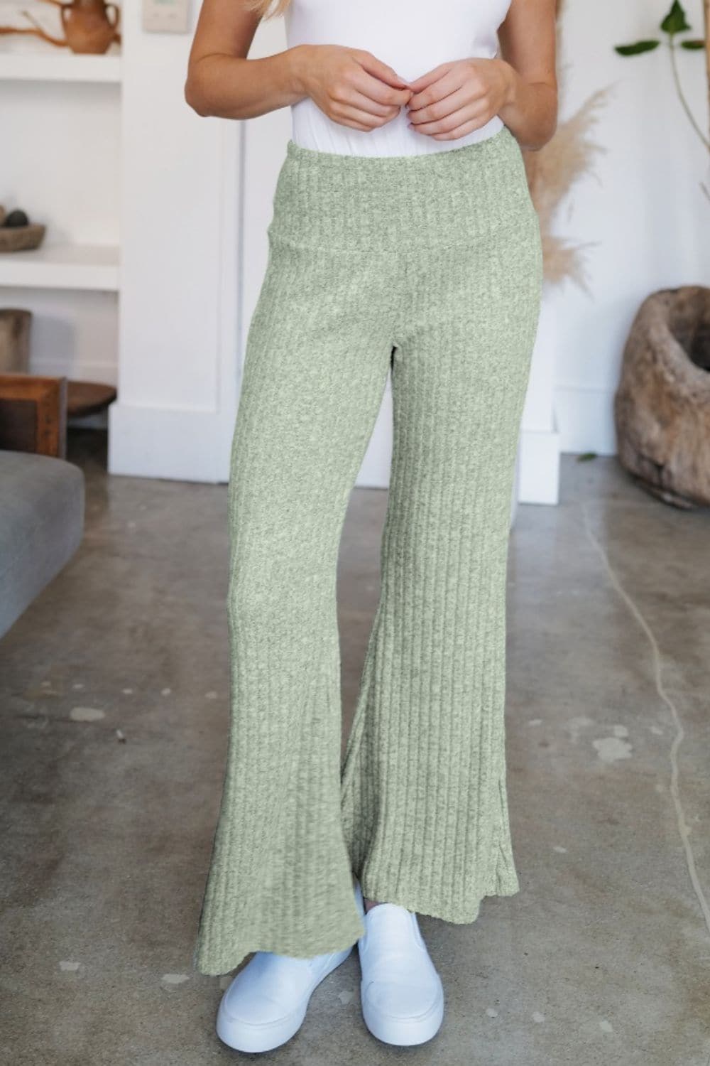 Ribbed High Waist Flare Pants.