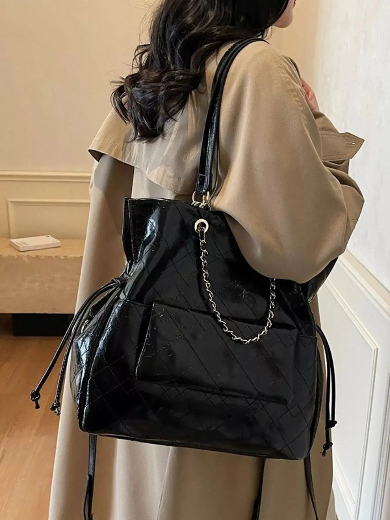 Quilted Chain Decor Backpack Bag Simply Love