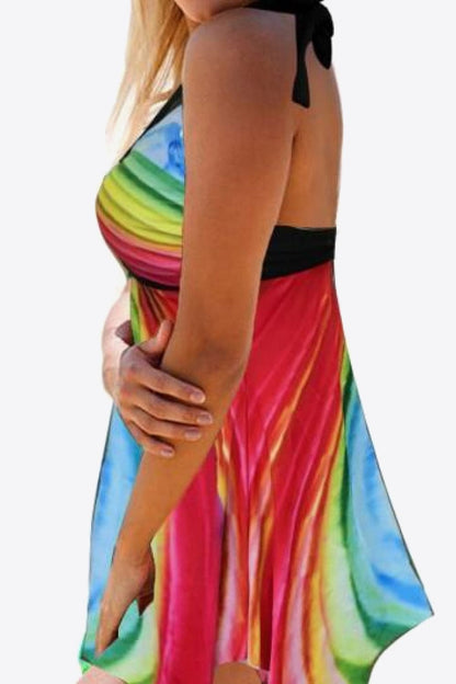 Multicolored Halter Neck Two-Piece Swimsuit.