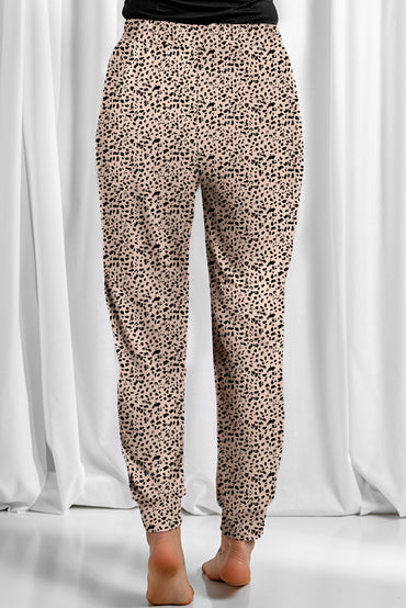 Khaki Leopard Elastic Waist Casual Joggers