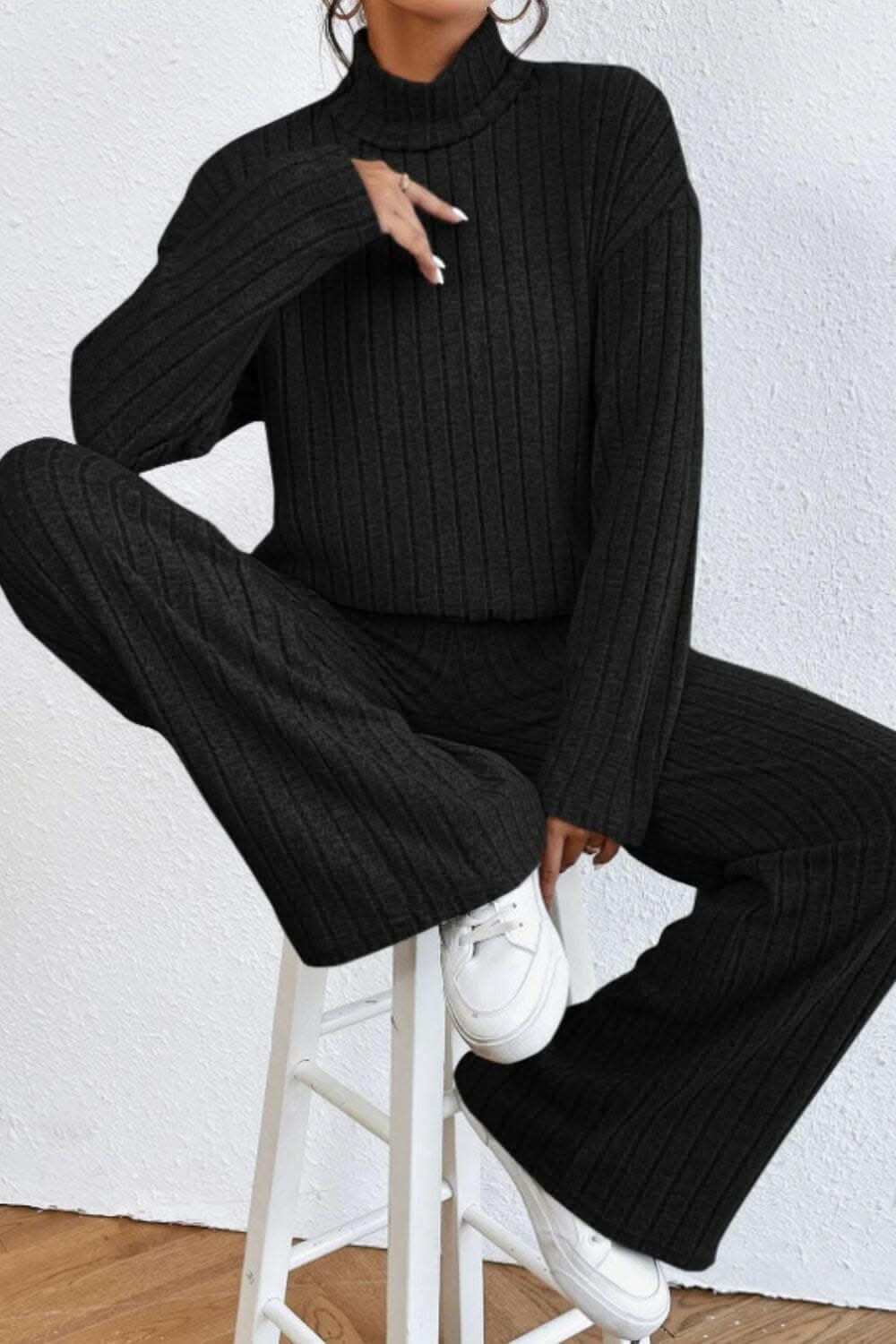 Chic mock neck top & pants set - Love Salve 