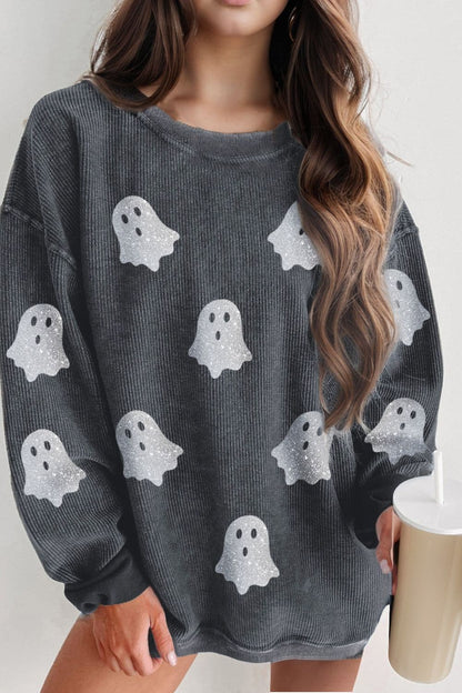 Glittering ghost long sleeve sweatshirt with round neck