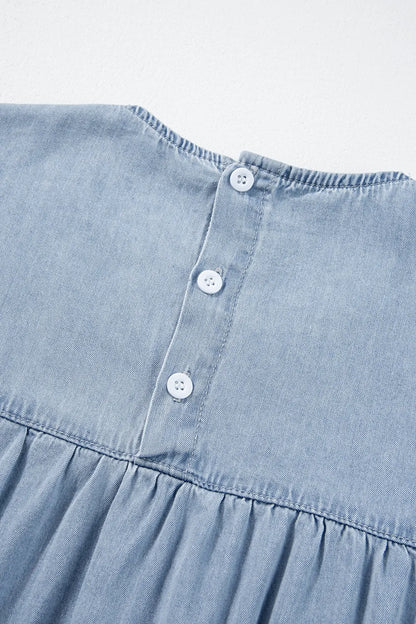Ruffle Cap Sleeve Tiered A-line Denim Dress