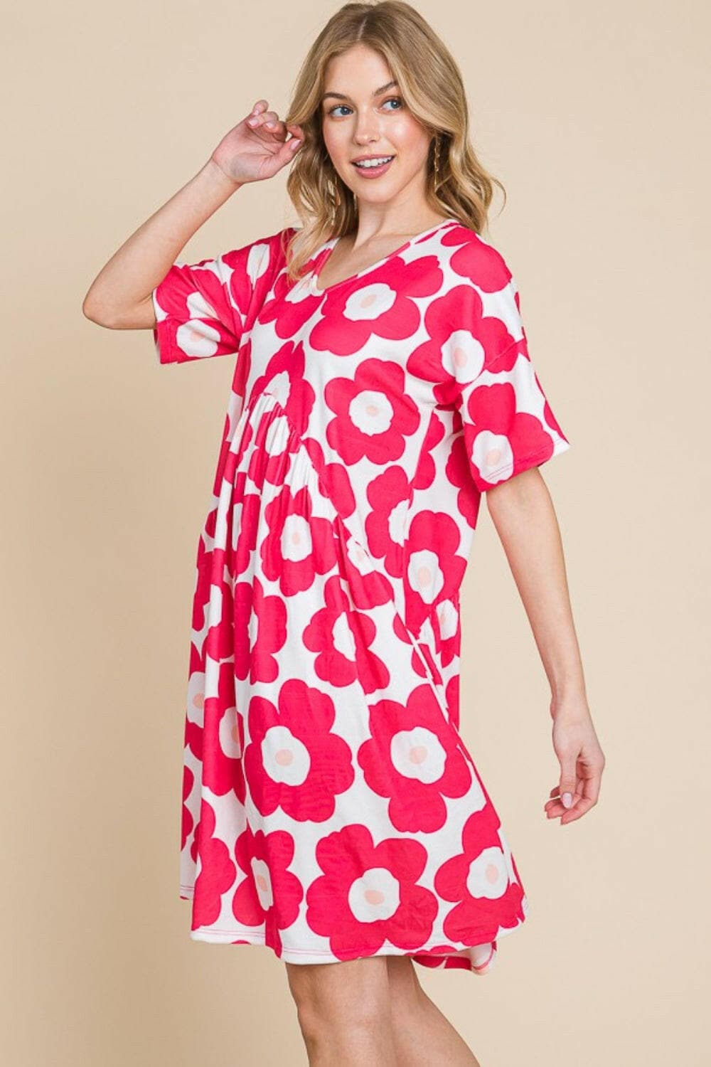 BOMBOM Flower Print Ruched Dress.