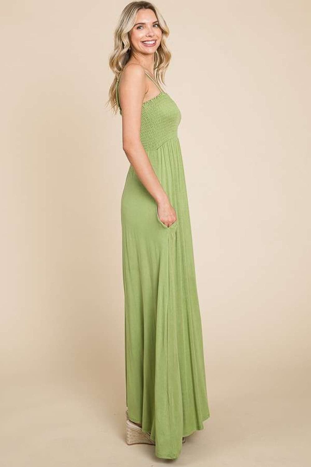 Culture Code Full Size Smocked Cami Maxi Dress with Pockets.