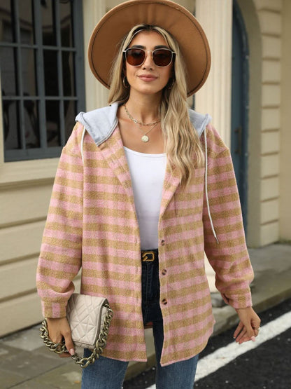 Plaid hooded jacket with pockets