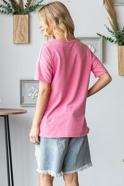 HOPELY Full Size Color Block Exposed Seam T-Shirt.