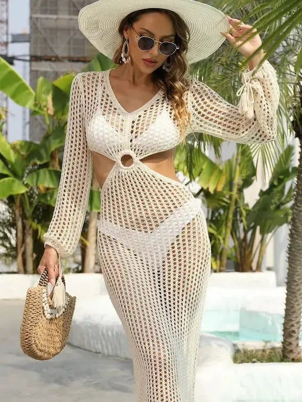 Miss Sparkling Crochet Beach Cover Up With Cutout Knot Detail Miss Sparkling