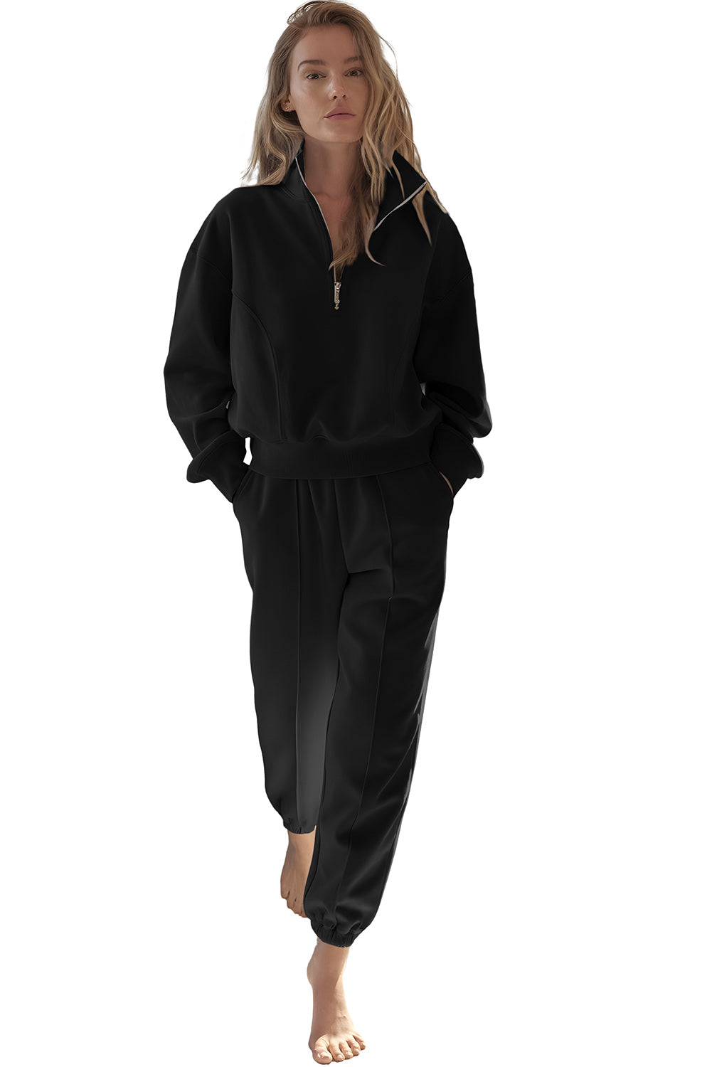 Chic black half zip pullover and joggers combo for active lifestyles