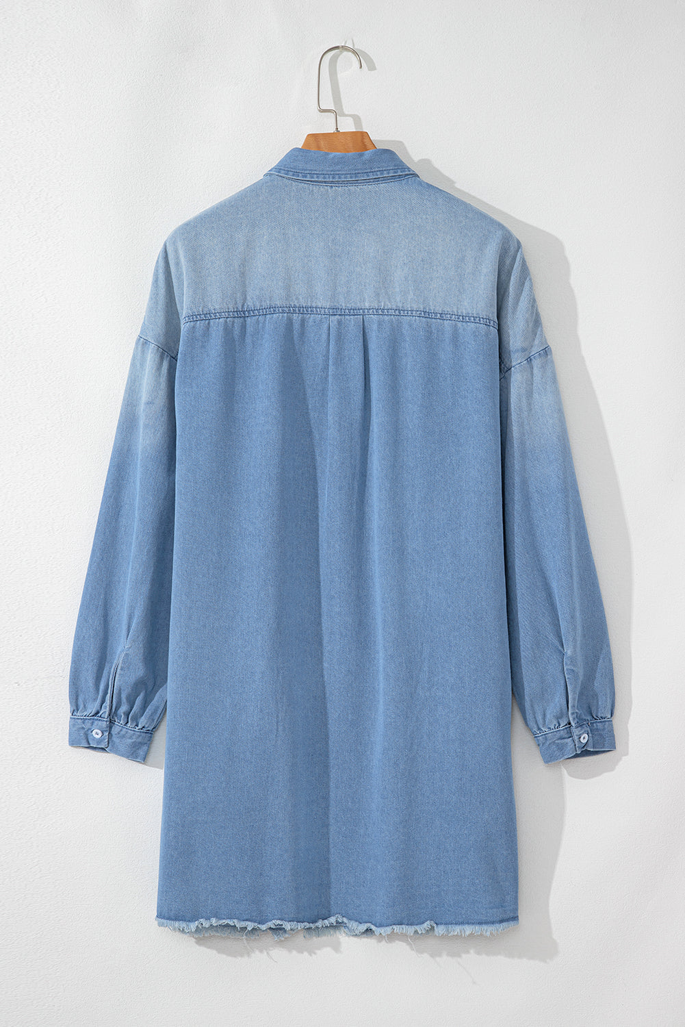 Chic Beau Blue Denim Shirt Dress with Frayed Hem