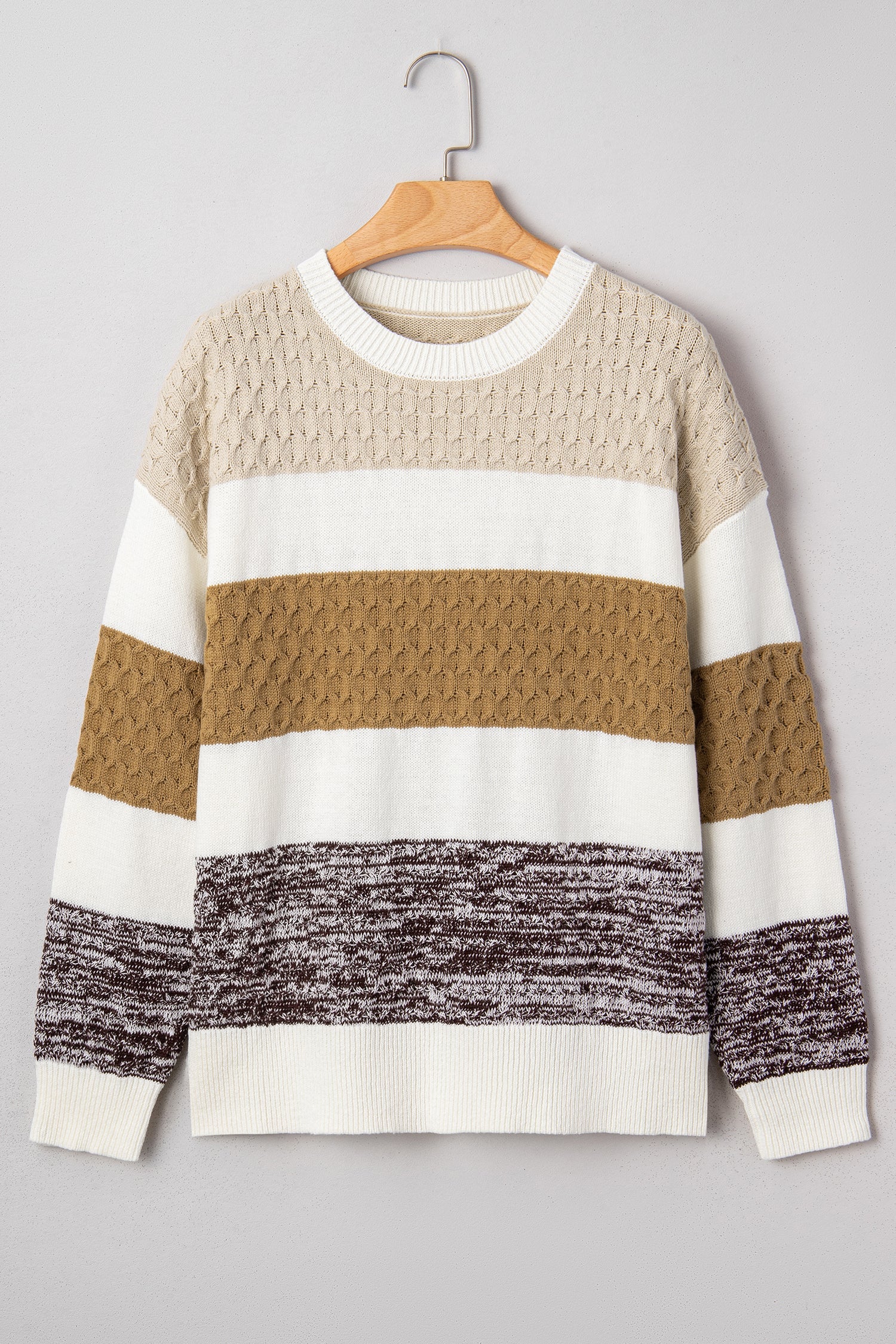 Dear-Lover Brown Knit Striped Sweater Women's Casual Fall Pullover Cozy Knitwear Dear-Lover Dropshipping