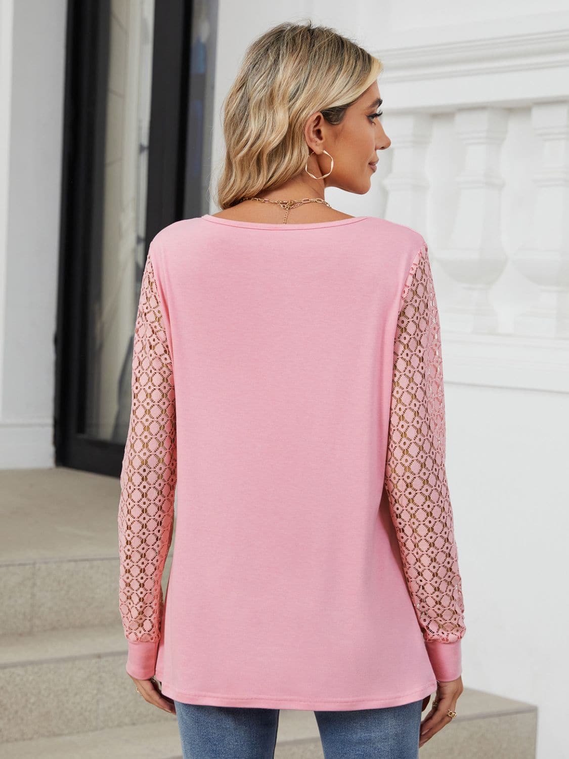 Cutout Round Neck Long Sleeve T-Shirt.